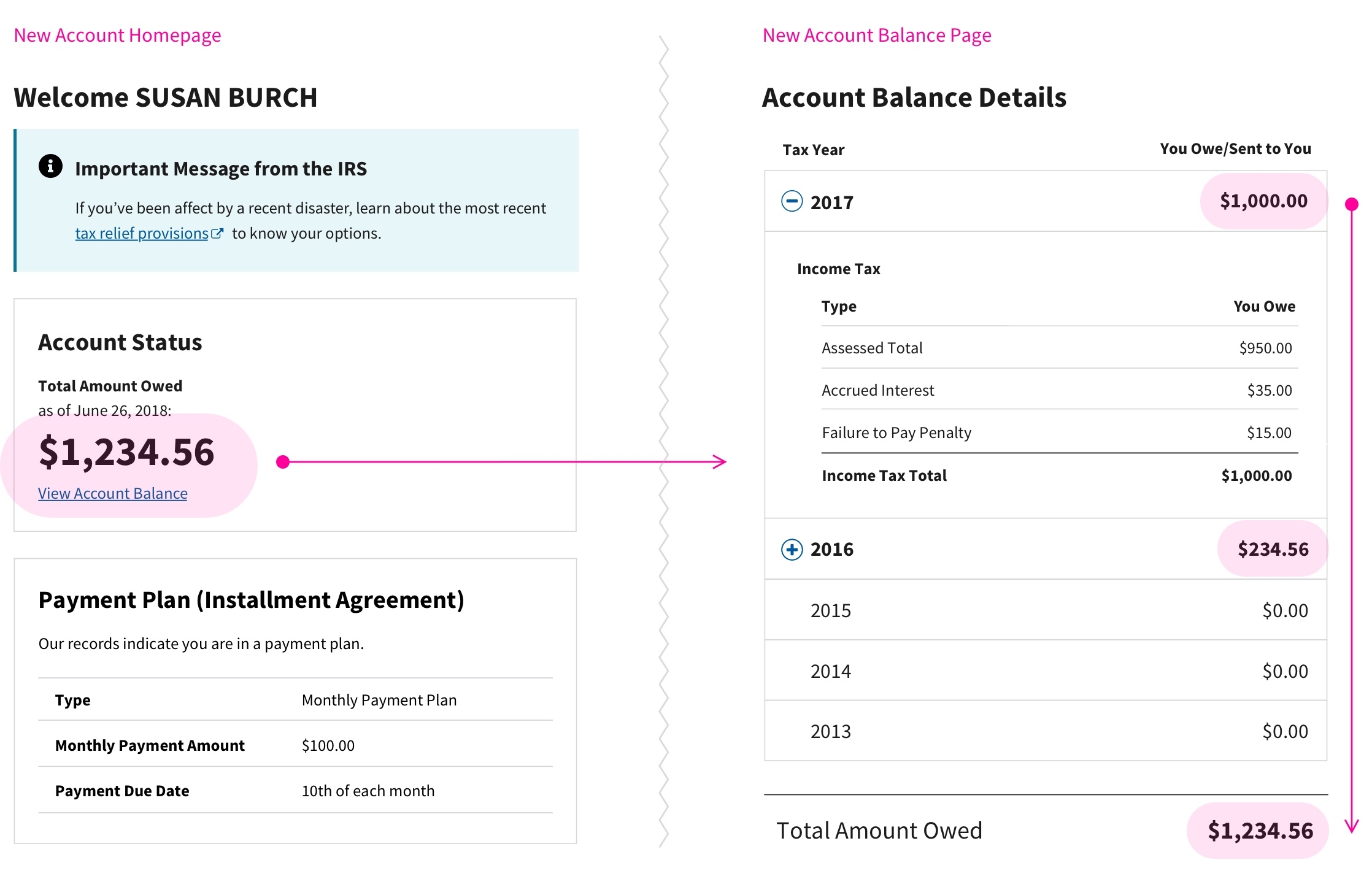 Online Account Taxpayer Status and Balance Details